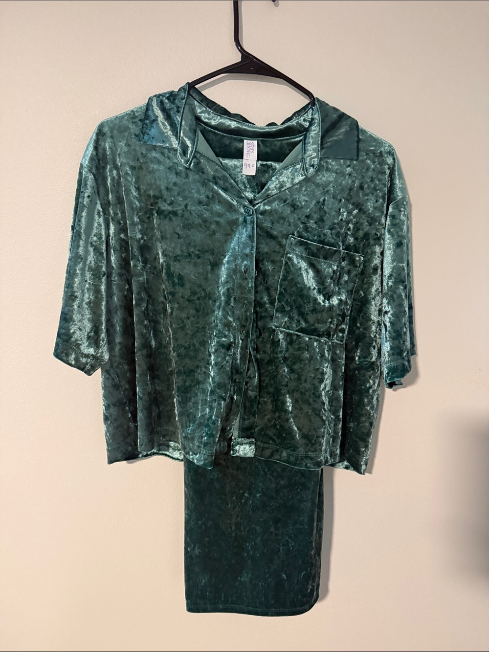 stars above Emerald Green Velvet Short Sleeve Pajama Set